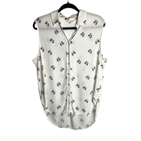 Jane And Delancey Size Medium Bulldogs Button Down Sleeveless Blouse White - Picture 1 of 7